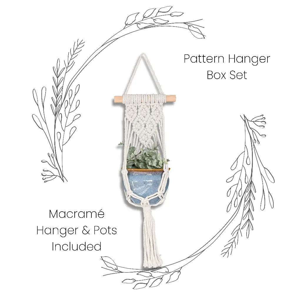 Box Set: Pattern Single Macramé Plant Hanger & Ceramic Pot MSRP $26.99