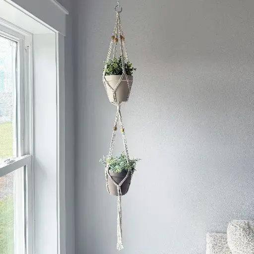 [SD-010-Nat-52] Standard Double Macramé Plant Hanger for 6" Pots MSRP $16.99