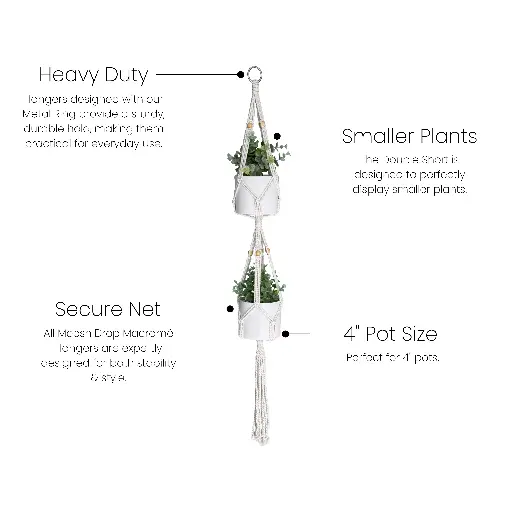 [SD-017-Nat-42] Short Double Macramé Plant Hanger for 4" Pots MSRP $14.99
