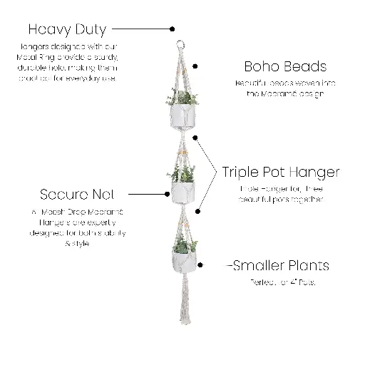 [ST-011-Nat-54] Triple Macramé Plant Hanger for 4" Pots MSRP $15.99